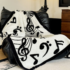 SOGA 2X 130x160cm Throw Blanket Black and White Musical Note Half Fleece Soft Cozy for Music Lovers Stylish