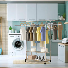 SOGA 200cm Stainless Steel Floor-Standing Clothes Rack - Durable and Space-Saving Laundry Organizer