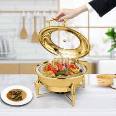 SOGA 2X Gold Plated Stainless Steel Round Chafing Dish Tray Buffet Cater Food Warmer Chafer with Top Lid