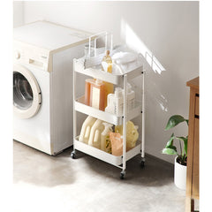 SOGA 2X 3 Tier Steel White Foldable Kitchen Cart Multi-Functional Shelves Storage Organizer with Wheel