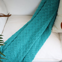 SOGA 2X Teal Diamond Pattern Knitted Throw Blanket Warm Cozy Woven Cover Couch Bed Sofa Home Decor with Tassels