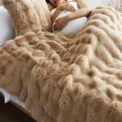 SOGA 160X200cm Throw Blanket Coffee Double Layer Rabbit Fur Cozy Comfort with Stylish Decor