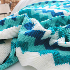 SOGA 2X 170cm Blue Zigzag Striped Throw Blanket Acrylic Wave Knitted Fringed Woven Cover Couch Bed Sofa Home Decor