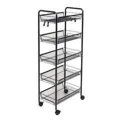 SOGA 5 Tier Steel Black Bee Mesh Kitchen Cart Multi-Functional Shelves Storage Organizer with Wheels