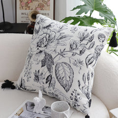 SOGA 50cm Throw Pillow  Black and White Elegant Floral Print with Tassel Accents Home Decor