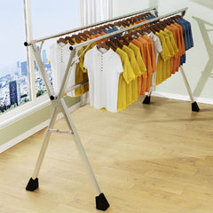 SOGA 2X 1.6m Portable Standing Clothes Drying Rack Foldable Space-Saving Laundry Holder 3 Poles