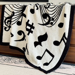 SOGA 130x160cm Throw Blanket Black and White Musical Note Half Fleece Soft Cozy for Music Lovers Stylish