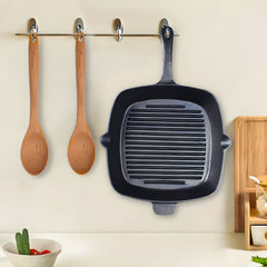 SOGA 26cm Square Ribbed Cast Iron Frying Pan SkilletSteak Sizzle Platter with Handle