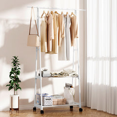 SOGA 2X 2-in-1 Organiser Clothes Shoe Rack Space-Saving Triangular Storage with Wheels White