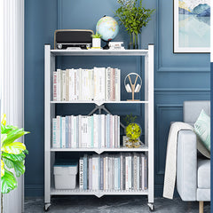 SOGA 4 Tier Steel White Foldable Display Stand Multi-Functional Shelves Storage Organizer with Wheels