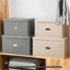 SOGA Grey Large Foldable Canvas Storage Box Cube Clothes Basket Organiser Home Decorative Box