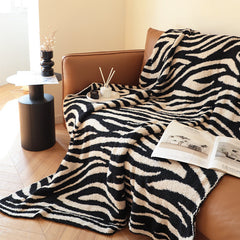 SOGA 2X 130x170cm Throw Blanket Black and White Soft Zebra Print Half Fleece Casual Stylish Cozy