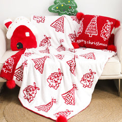 SOGA 2X 130x170cm Throw Blanket Red Christmas Tree Half Fleece for Holiday Season Cozy