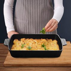 SOGA 2X 33cm Cast Iron Rectangle Bread Cake Baking Dish Lasagna Roasting Pan