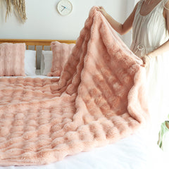 SOGA 160X200cm Throw Blanket Pink Double Layer Rabbit Fur Cozy Comfort with Stylish Decor