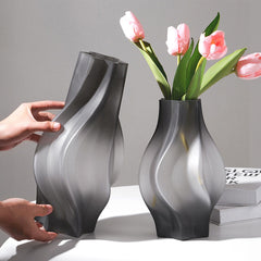 SOGA 33cm Glass Vase Grey with Beautiful glass Bubble Texture Art Vases