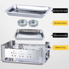 4X 36CM Portable Stainless Steel Outdoor Chafing Dish BBQ Fish Stove Grill Plate