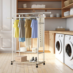 SOGA 2X 120cm Stainless Steel Floor-Standing Clothes Rack - Durable and Space-Saving Laundry Organizer