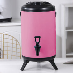 SOGA 8X 10L Stainless Steel Insulated Milk Tea Barrel Hot and Cold Beverage Dispenser Container with Faucet Pink