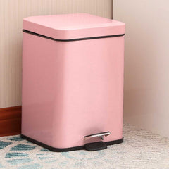 SOGA 2X Foot Pedal Stainless Steel Rubbish Recycling Garbage Waste Trash Bin Square 6L Pink