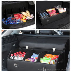 SOGA Leather Car Boot Collapsible Foldable Trunk Cargo Organizer Portable Storage Box With Lock Black Medium