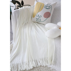 SOGA 2X White Acrylic Knitted Throw Blanket Solid Fringed Warm Cozy Woven Cover Couch Bed Sofa Home Decor