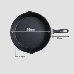 SOGA 26cm Round Cast Iron Frying Pan Skillet Steak Sizzle Platter with Handle