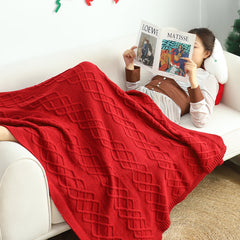 SOGA 130x180cm Throw Blanket Red Christmas Chunky Yarn Woven Decorative Cozy Knit for Holiday Home Decor