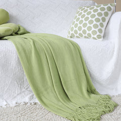 SOGA 2X Green Acrylic Knitted Throw Blanket Solid Fringed Warm Cozy Woven Cover Couch Bed Sofa Home Decor