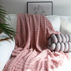 SOGA 2X Pink Diamond Pattern Knitted Throw Blanket Warm Cozy Woven Cover Couch Bed Sofa Home Decor with Tassels