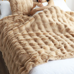 SOGA 2X 160X200cm Throw Blanket Coffee Double Layer Rabbit Fur Cozy Comfort with Stylish Decor