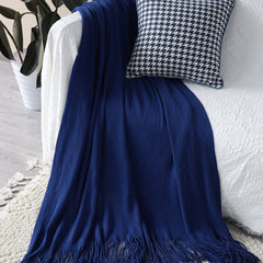 SOGA Royal Blue Acrylic Knitted Throw Blanket Solid Fringed Warm Cozy Woven Cover Couch Bed Sofa Home Decor