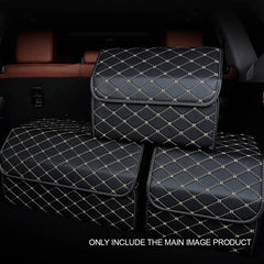 SOGA Leather Car Boot Collapsible Foldable Trunk Cargo Organizer Portable Storage Box Black/Gold Stitch Large