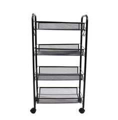 SOGA 4 Tier Steel Black Bee Mesh Kitchen Cart Multi-Functional Shelves Storage Organizer with Wheels