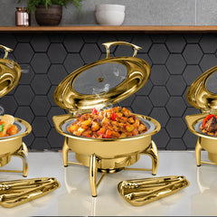 SOGA 2X Gold Plated Stainless Steel Round Chafing Dish Tray Buffet Cater Food Warmer Chafer with Top Lid