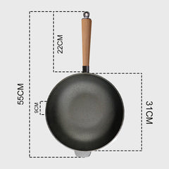 SOGA 31cm Commercial Cast Iron Wok Round Bottom FryPan Home Cooking Skillet