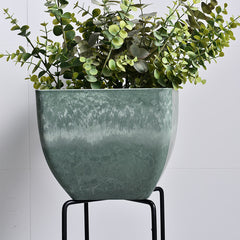 SOGA 2X 27cm Green Grey Square Resin Plant Flower Pot in Cement Pattern Planter Cachepot for Indoor Home Office