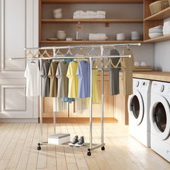 SOGA 200cm Stainless Steel Floor-Standing Clothes Rack - Durable and Space-Saving Laundry Organizer