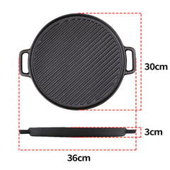 SOGA 2X 30cm Round Cast Iron Ribbed BBQ Pan Skillet Steak Sizzle Platter with Handle