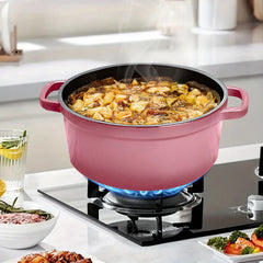 SOGA Cast Iron Enamel Porcelain Stewpot Casserole Stew Cooking Pot With Lid 3.6L Pink 24cm