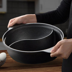 SOGA 32CM Round Cast Iron Shabu Shabu Hotpot Beef Chicken Stew Wok Two-Flavor Division