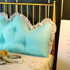 SOGA 150cm Light Blue Princess Bed Pillow Headboard Backrest Bedside Tatami Sofa Cushion with Ruffle Lace Home Decor