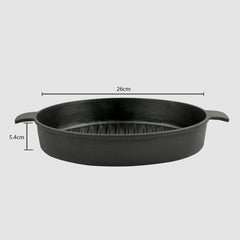 SOGA 26cm Round Ribbed Cast Iron Frying Pan Skillet Steak Sizzle Platter with Handle