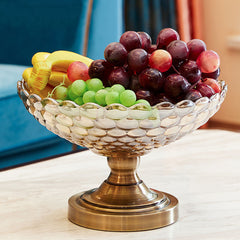 SOGA Bronze Pedestal Crystal Glass Fruit Bowl Candy Holder Countertop Dessert Serving Basket Decor