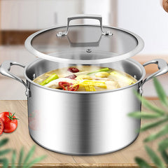 SOGA 22cm Stainless Steel Soup Pot Stock Cooking Stockpot Heavy Duty Thick Bottom with Glass Lid