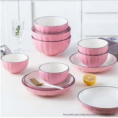 SOGA Pink Japanese Style Ceramic Dinnerware Crockery Soup Bowl Plate Server Kitchen Home Decor Set of 4