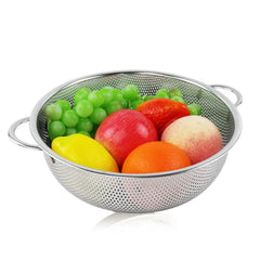 SOGA Stainless Steel Perforated Metal Colander Set Food Strainer Basket Mesh Net Bowl with 2 Handle