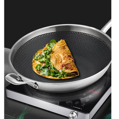 SOGA 2X 18/10 Stainless Steel Fry Pan 34cm Frying Pan Top Grade Textured Non Stick Interior Skillet with Helper Handle and Lid