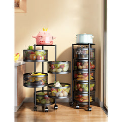 SOGA 5 Tier Steel Round Rotating Kitchen Cart Multi-Functional Shelves Storage Organizer with Wheels