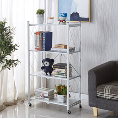 SOGA 4 Tier Steel White Foldable Kitchen Cart Multi-Functional Shelves Storage Organizer with Wheels